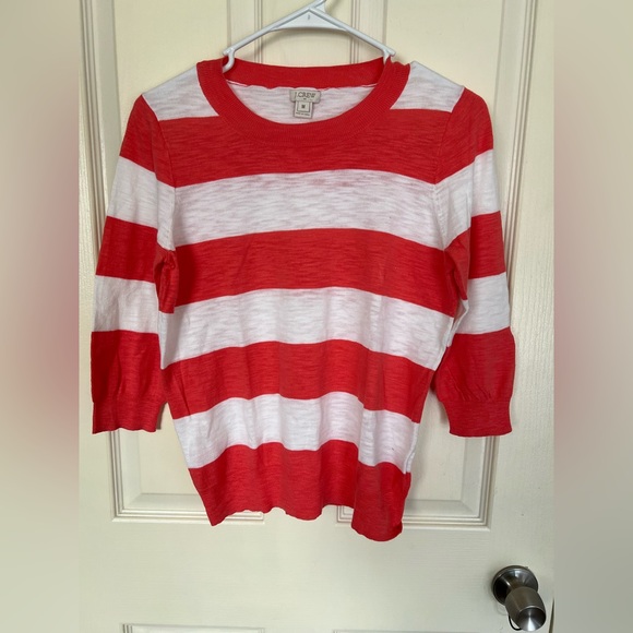 J. Crew Pink and White Knit Top 3/4 Sleeve 100% Cotton - Picture 1 of 9